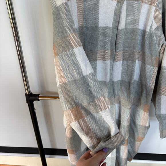 Liz Claiborne Plaid Fall Cardigan Long Soft Sweater Barncore Modest Neutral 2X - Picture 5 of 11